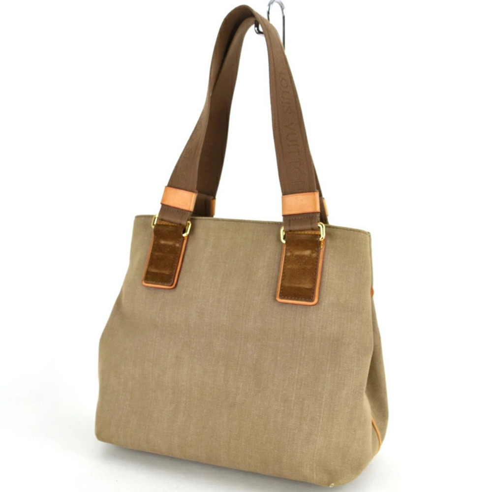 Louis Vuitton Suede Bag Cabas Soleil Shoulder One Beige Canvas Tote Plan Tan